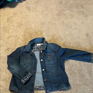 Chico's Blue Denim Jacket with Leopard Lining